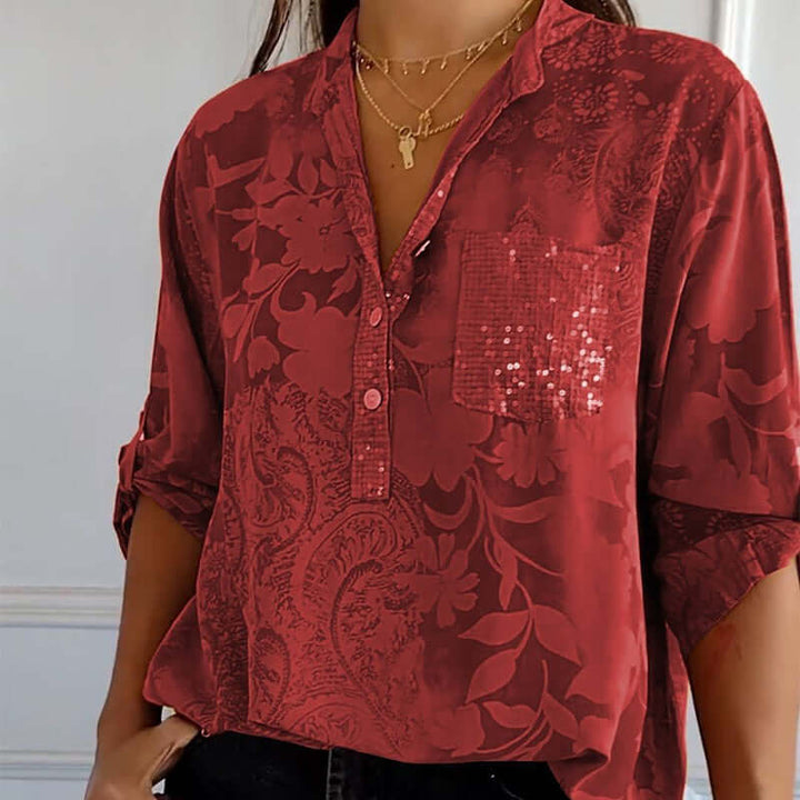 Floré-Bluse: Bedruckte Damenbluse mit Vordertasche