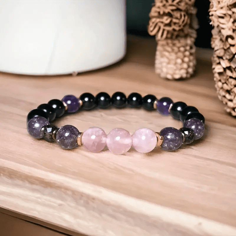 8mm Edelstein Armband mit Rosenquarz, Obsidian & Amethyst