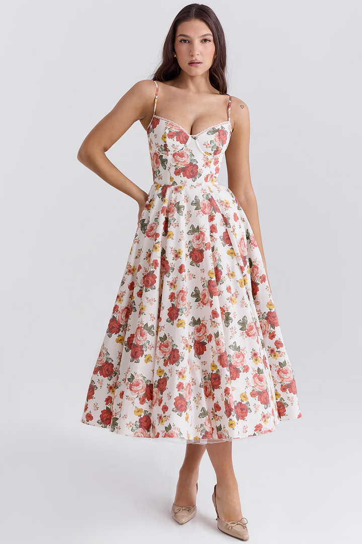 Elegantes Damenkleid mit Blumenmuster - Figurformend