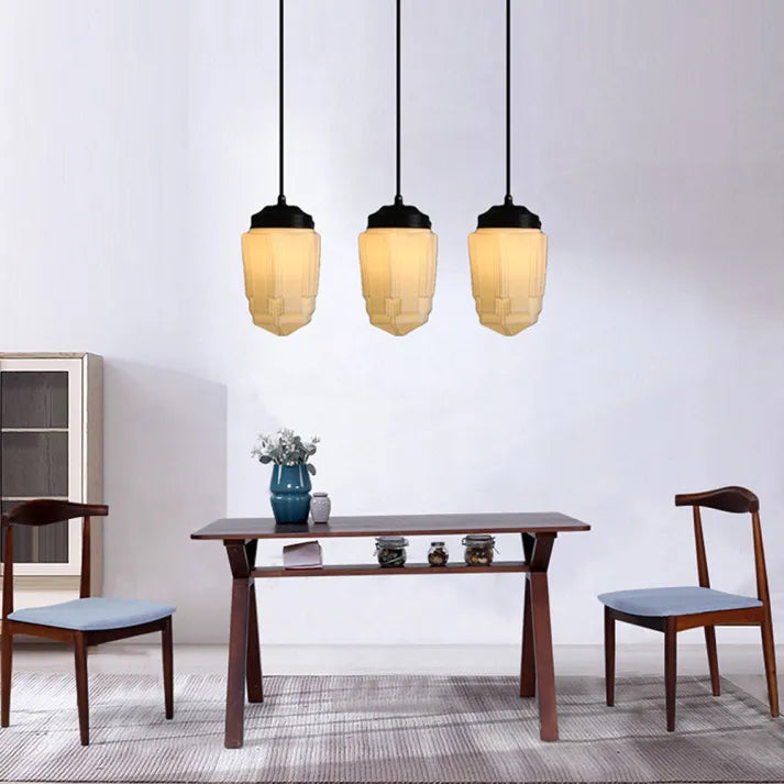 Vintage Geometrische Milchglas Pendelleuchte