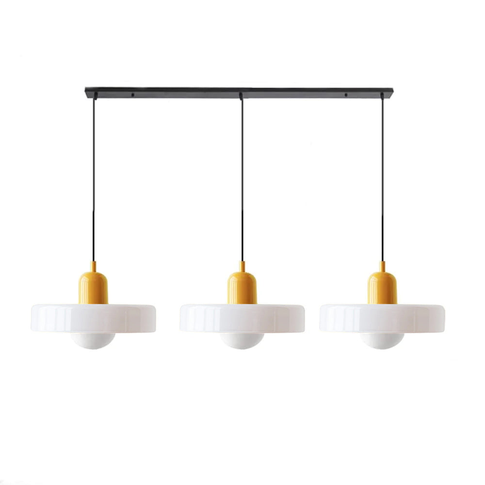 Bauhaus-Pendelleuchte aus farbigem Glas, 3 Köpfe