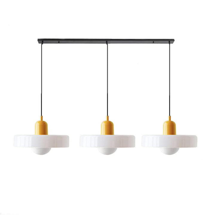 Bauhaus-Pendelleuchte aus farbigem Glas, 3 Köpfe