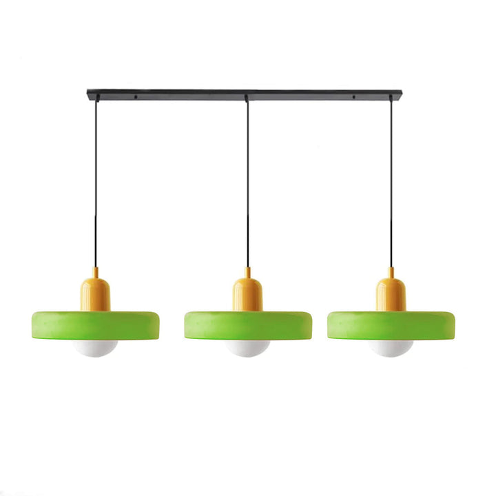 Bauhaus-Pendelleuchte aus farbigem Glas, 3 Köpfe