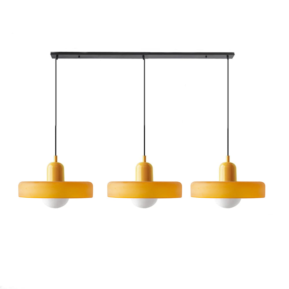 Bauhaus-Pendelleuchte aus farbigem Glas, 3 Köpfe