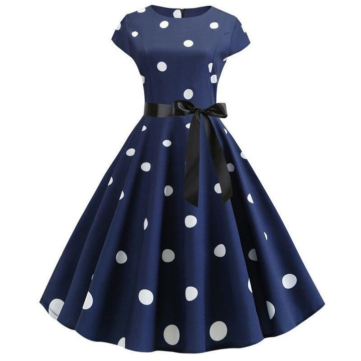 Damen Rockabilly Punktekleid in Retro-Stil, Baumwolle, kurzarm