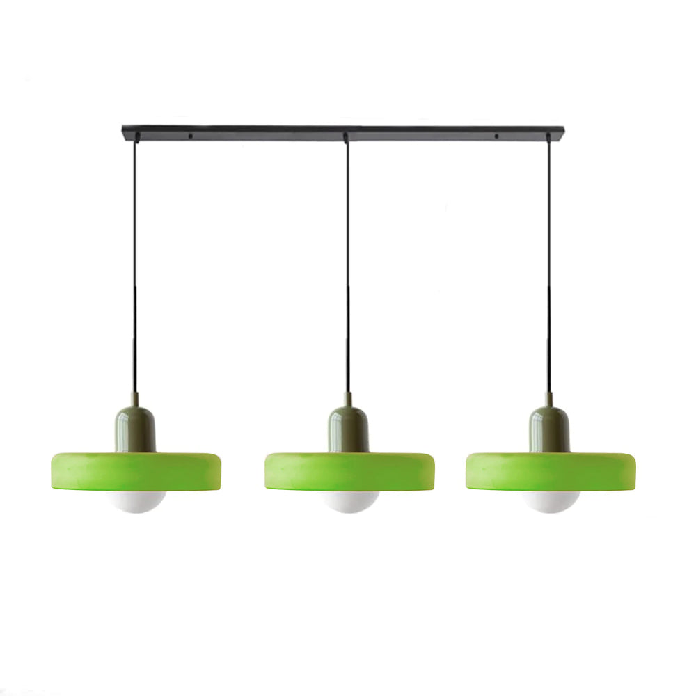 Bauhaus-Pendelleuchte aus farbigem Glas, 3 Köpfe