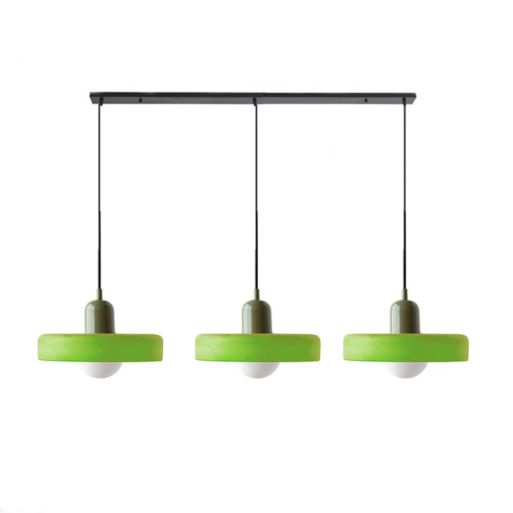 Bauhaus-Pendelleuchte aus farbigem Glas, 3 Köpfe