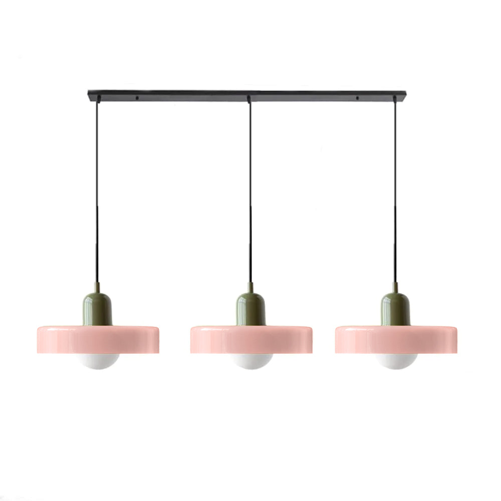 Bauhaus-Pendelleuchte aus farbigem Glas, 3 Köpfe