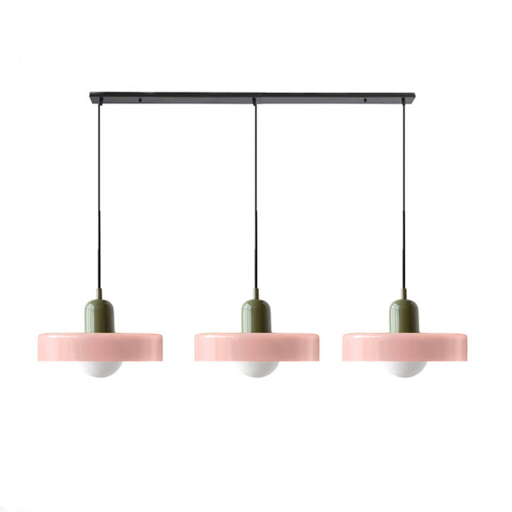 Bauhaus-Pendelleuchte aus farbigem Glas, 3 Köpfe