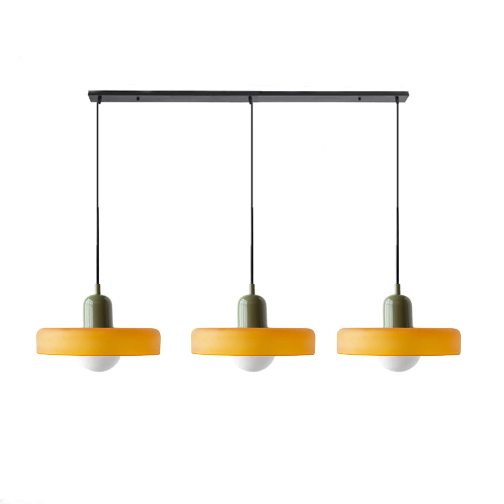Bauhaus-Pendelleuchte aus farbigem Glas, 3 Köpfe