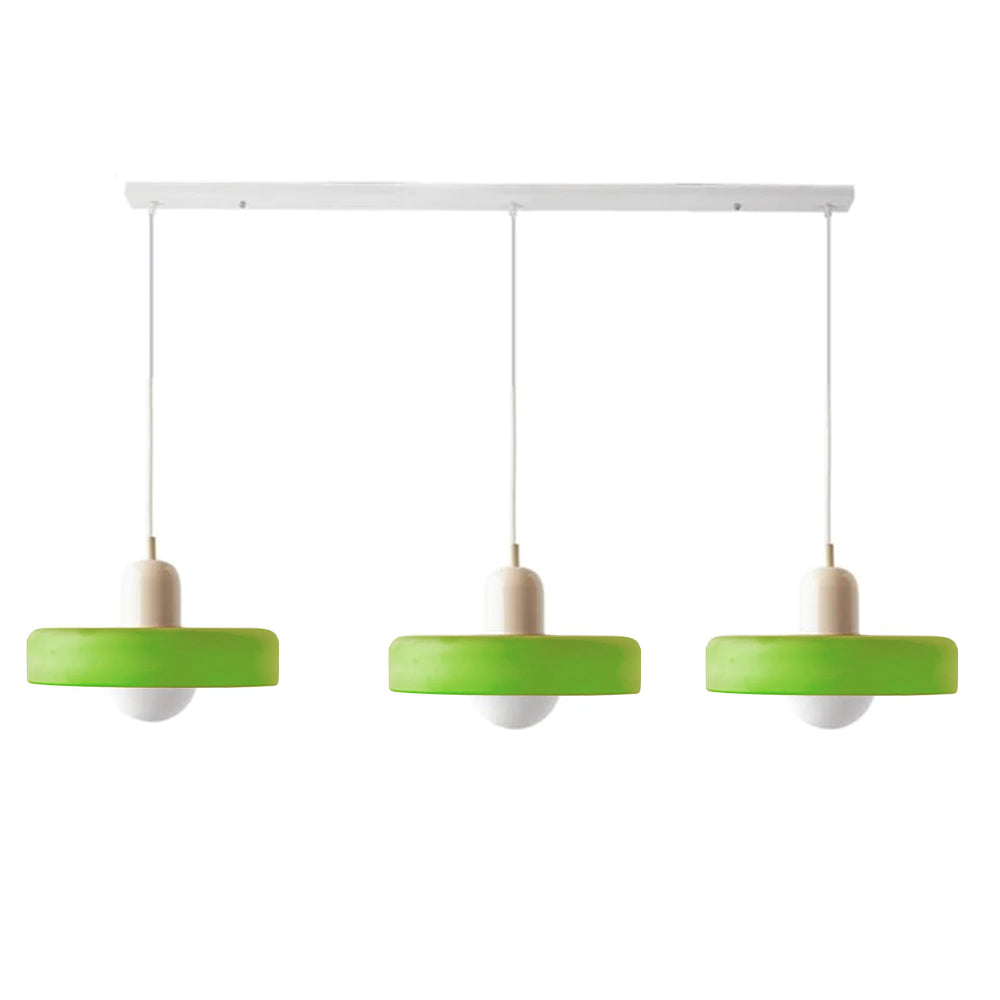 Bauhaus-Pendelleuchte aus farbigem Glas, 3 Köpfe