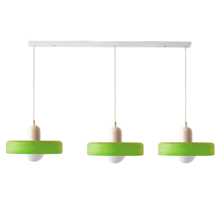 Bauhaus-Pendelleuchte aus farbigem Glas, 3 Köpfe