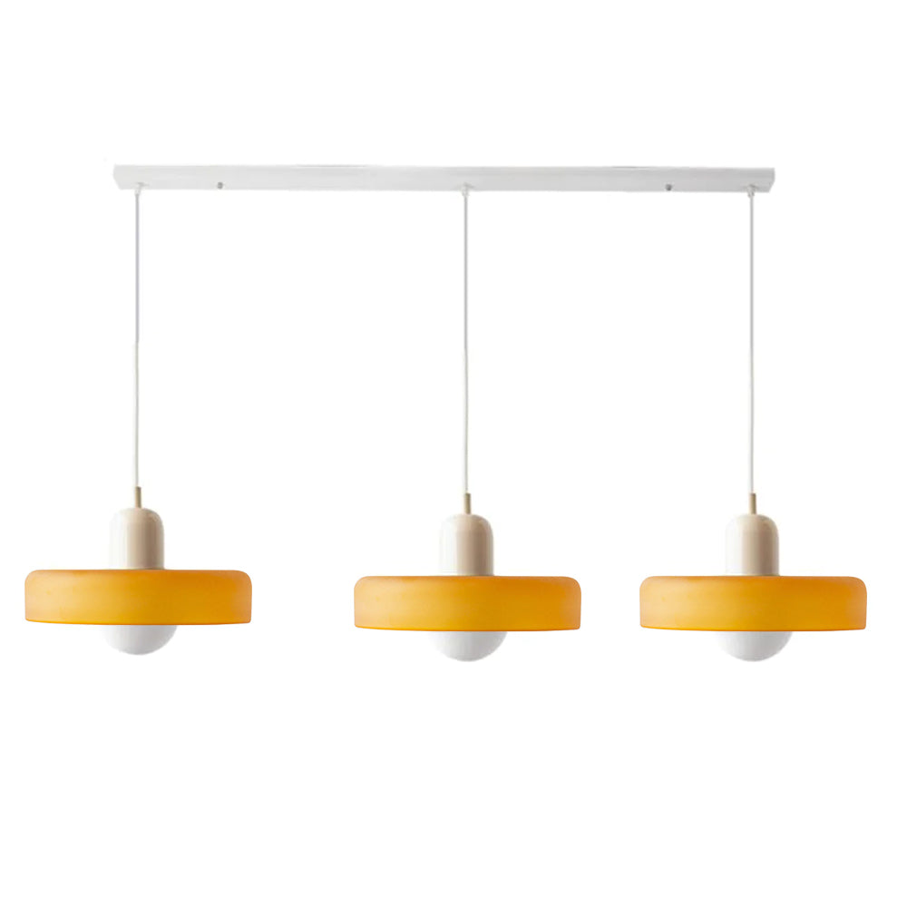 Bauhaus-Pendelleuchte aus farbigem Glas, 3 Köpfe