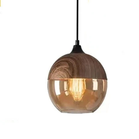 Luxuriöse Glas- und Holz-Pendelleuchte für stilvolles Ambiente