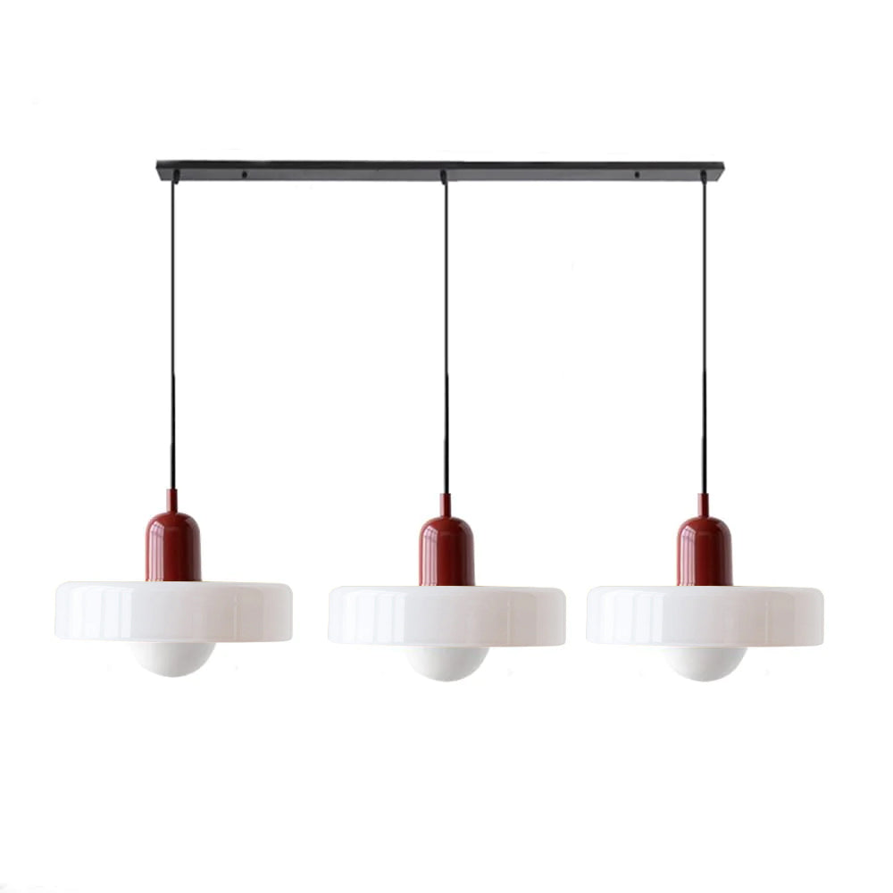 Bauhaus-Pendelleuchte aus farbigem Glas, 3 Köpfe