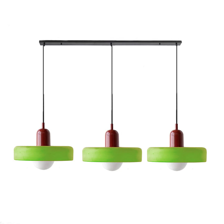 Bauhaus-Pendelleuchte aus farbigem Glas, 3 Köpfe