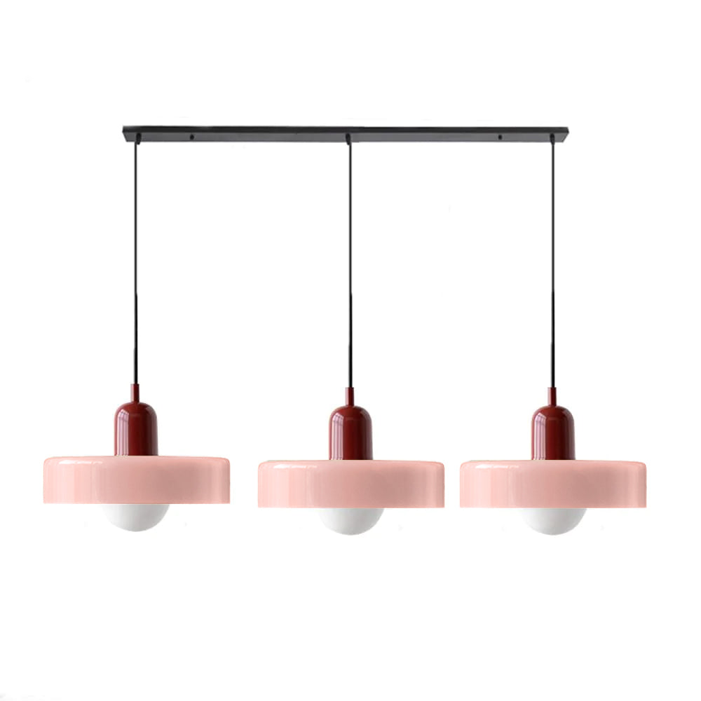 Bauhaus-Pendelleuchte aus farbigem Glas, 3 Köpfe