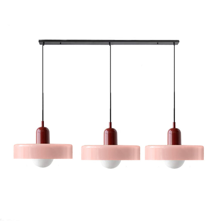 Bauhaus-Pendelleuchte aus farbigem Glas, 3 Köpfe