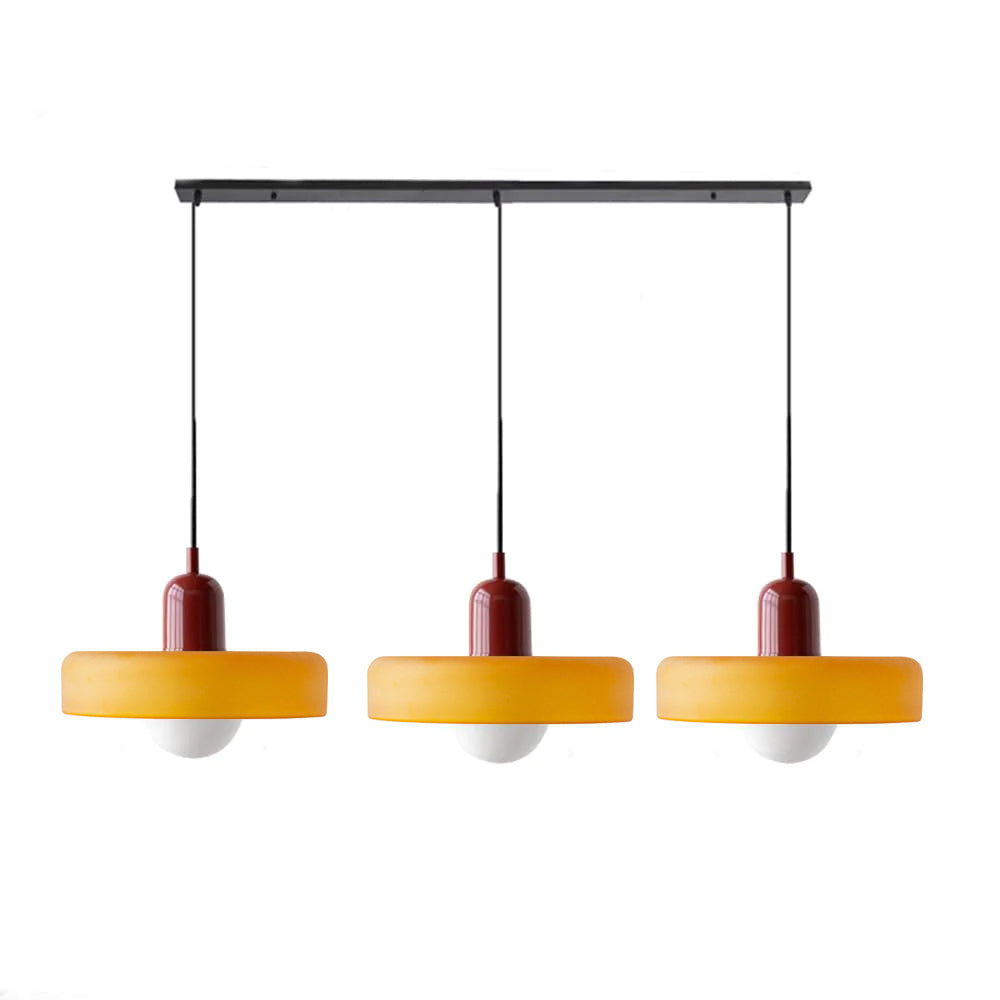 Bauhaus-Pendelleuchte aus farbigem Glas, 3 Köpfe