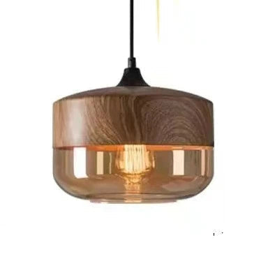 Luxuriöse Glas- und Holz-Pendelleuchte für stilvolles Ambiente