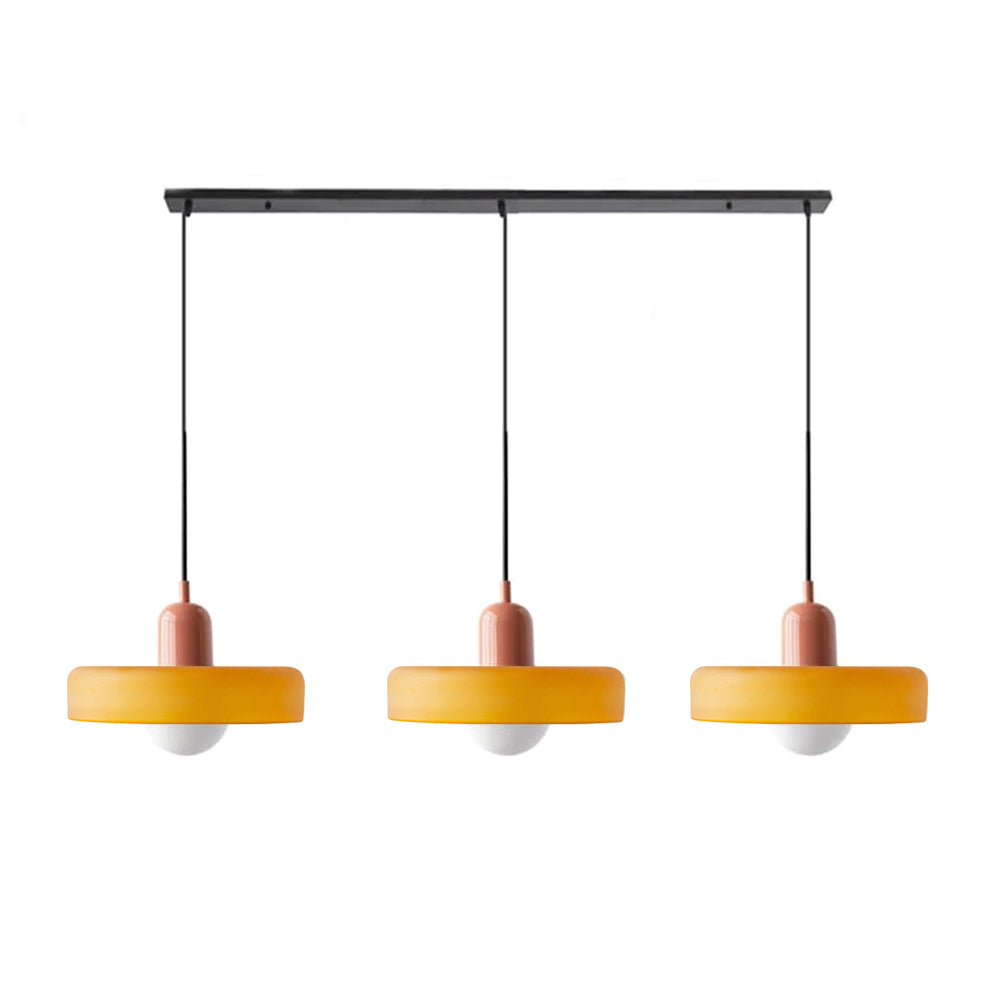 Bauhaus-Pendelleuchte aus farbigem Glas, 3 Köpfe