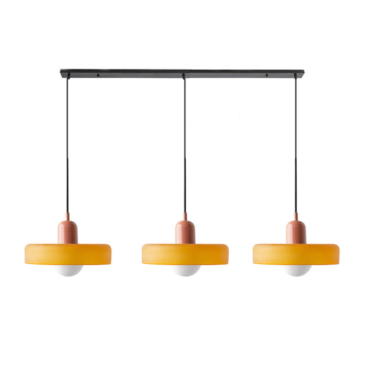 Bauhaus-Pendelleuchte aus farbigem Glas, 3 Köpfe
