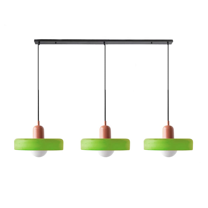 Bauhaus-Pendelleuchte aus farbigem Glas, 3 Köpfe