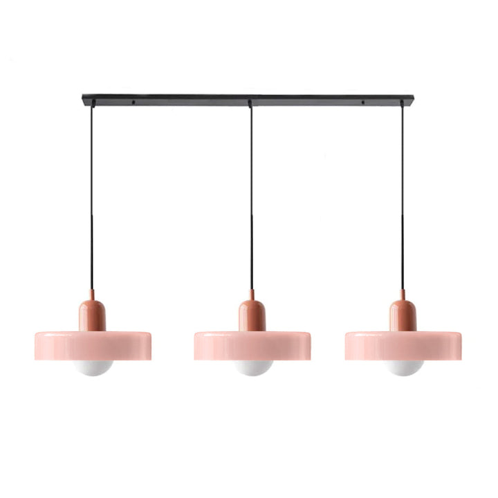 Bauhaus-Pendelleuchte aus farbigem Glas, 3 Köpfe