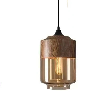 Luxuriöse Glas- und Holz-Pendelleuchte für stilvolles Ambiente