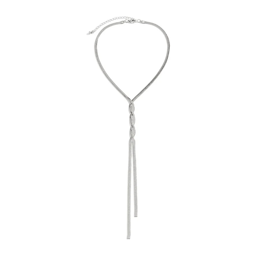 Silberne Halskette mit Knoten, elegantes Design, verstellbar, Damen-Schmuck, modisch.
