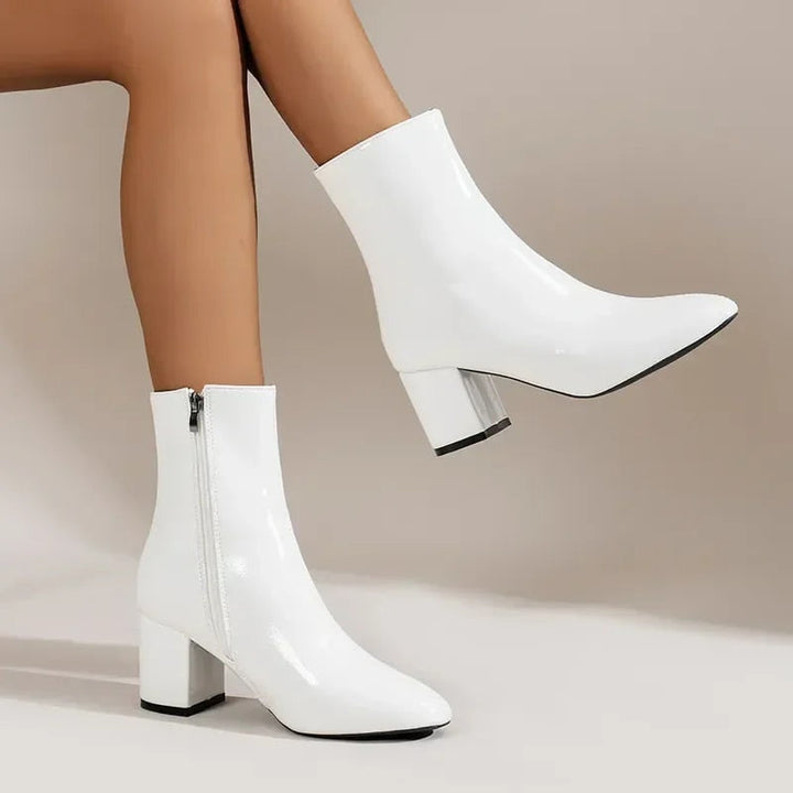 Damen Stiefeletten mit Blockabsatz und Spitze