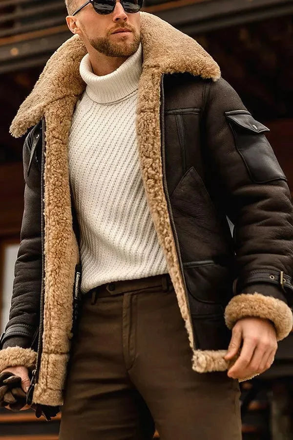 Stilvolle Herren Fliegerlederjacke mit Schaffell
