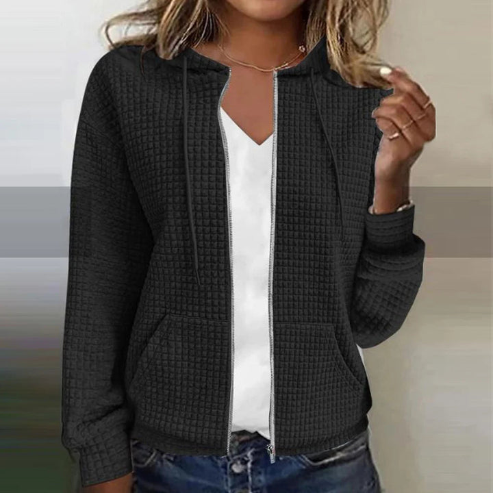 Damen Kapuzen-Sweatshirt aus Waffle-Stoff mit Reißverschluss