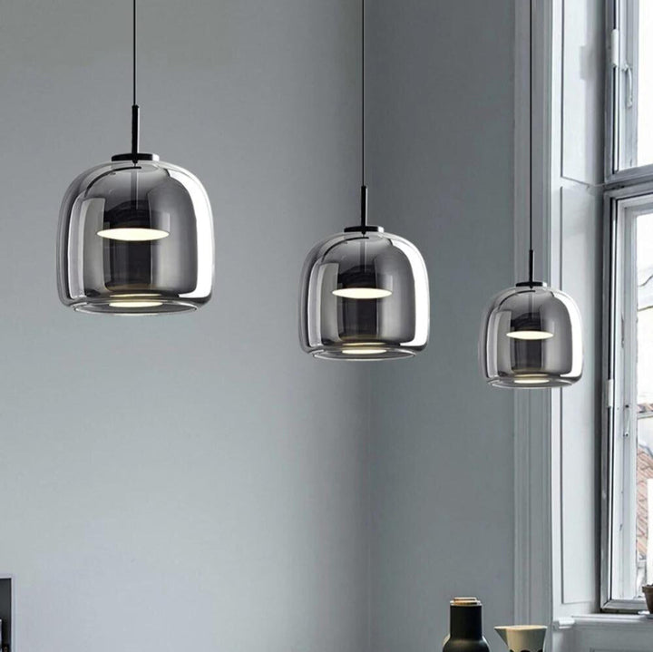 Moderne LED-Pendelleuchte aus Schwarzglas - Mehrköpfig