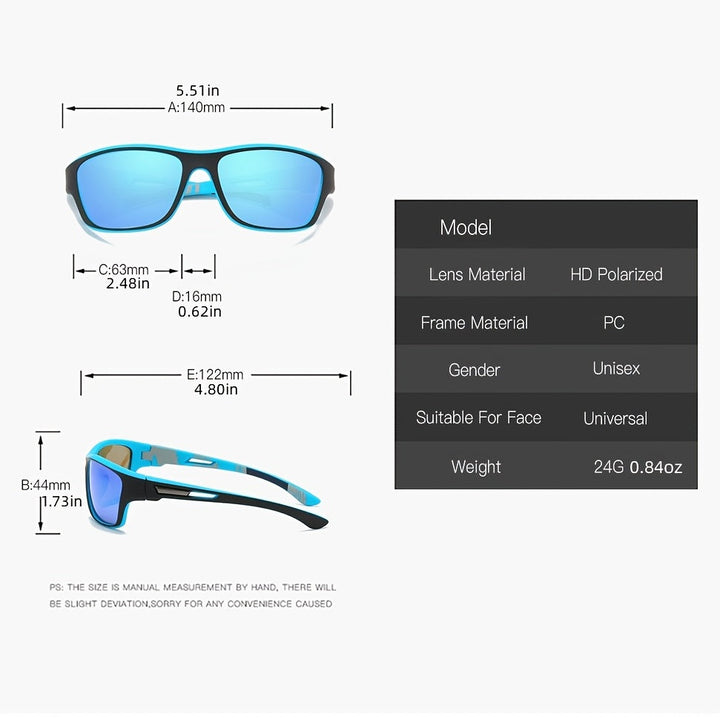 Unisex Sonnenbrille, HD polarisiert, blau, PC-Rahmen, ideal für Outdoor-Aktivitäten.