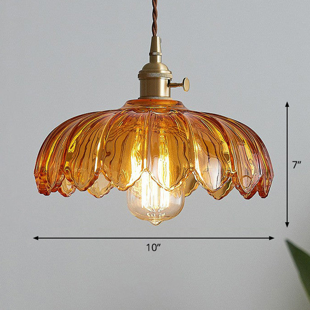 Vintage Glas Blumen Hängelampe mit Kupferfassung
