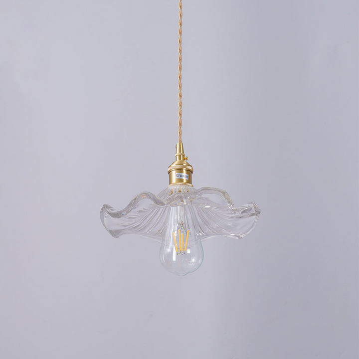 Elegante Glas-Pendelleuchte mit Hibiskusblüten