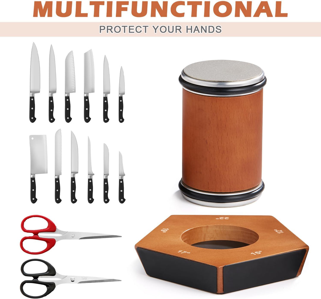 Multifunktionales Messer-Set mit Holzblock, Edelstahlklingen, Küchenschere, vielseitig einsetzbar.