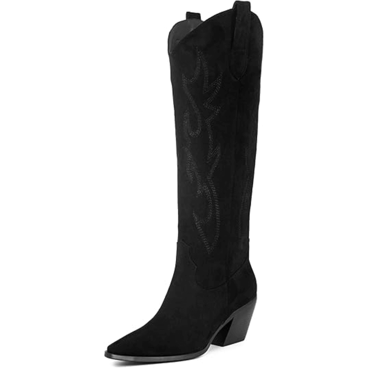 Knielange bestickte Wildleder-Stiefel