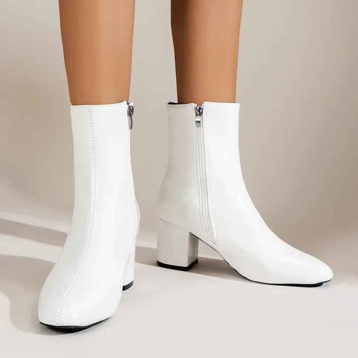 Damen Stiefeletten mit Blockabsatz und Spitze
