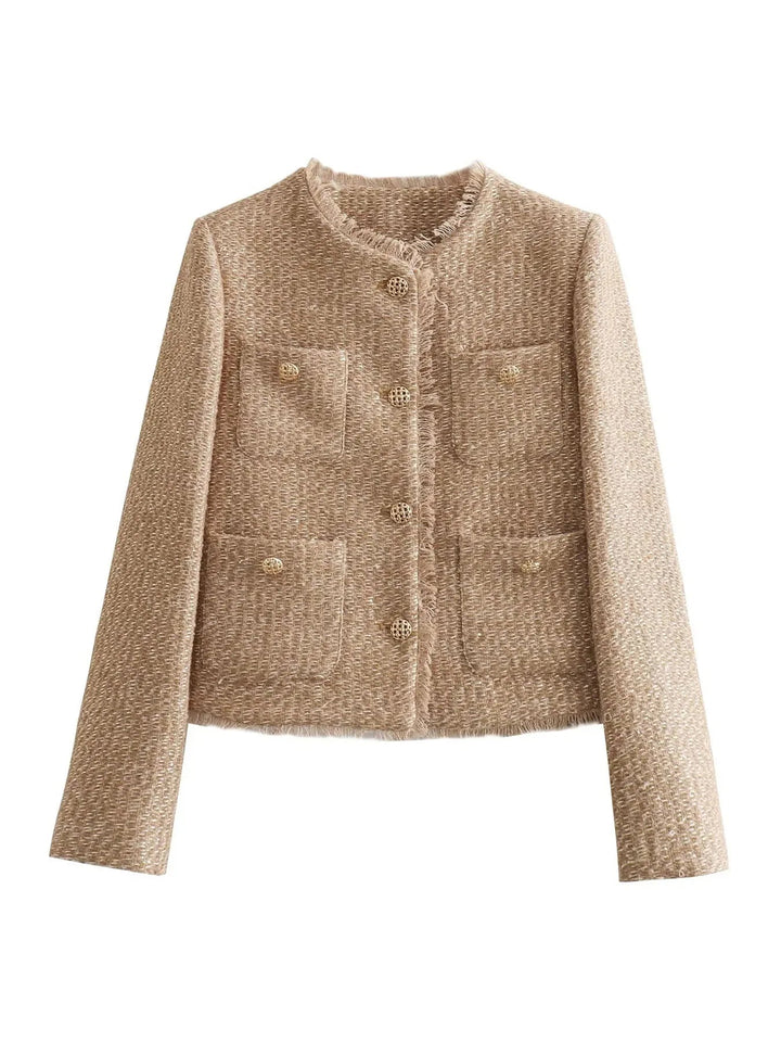 Damen Zweiteiliges Tweed-Jackett mit Knöpfen und Taschen