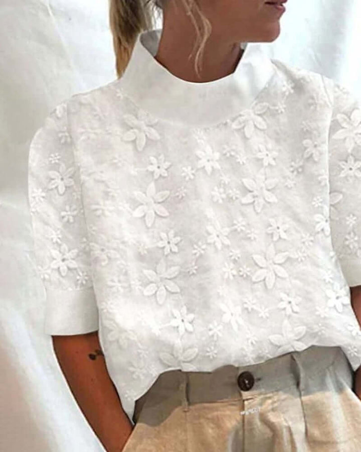 Damen Top mit besticktem Stehkragen