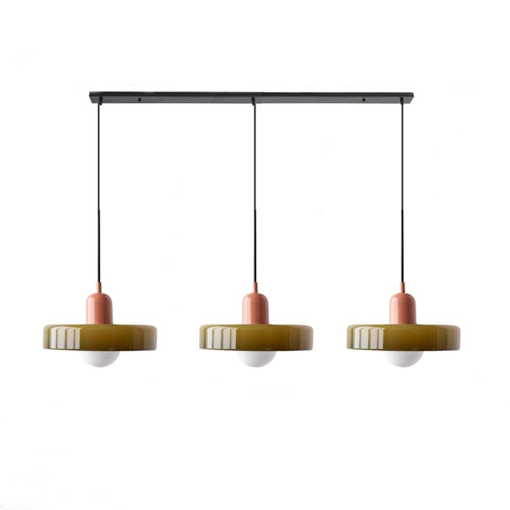 Bauhaus-Pendelleuchte aus farbigem Glas, 3 Köpfe