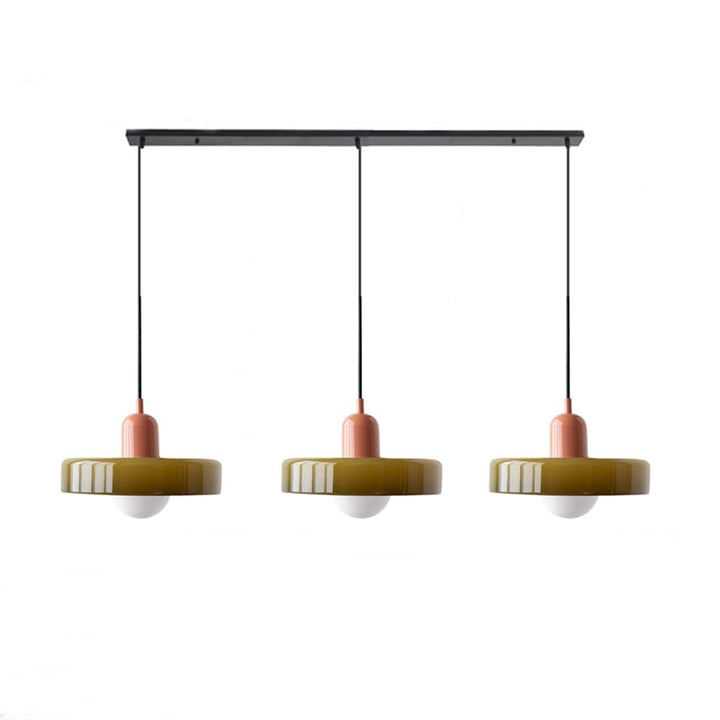 Bauhaus-Pendelleuchte aus farbigem Glas, 3 Köpfe