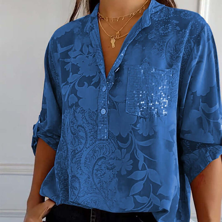 Floré-Bluse: Bedruckte Damenbluse mit Vordertasche