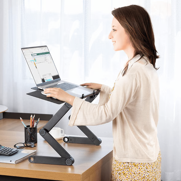 "360° verstellbarer Laptopständer, ergonomisch, robust, rundum drehbar, für Homeoffice, mit kühlendem Lüftersystem"