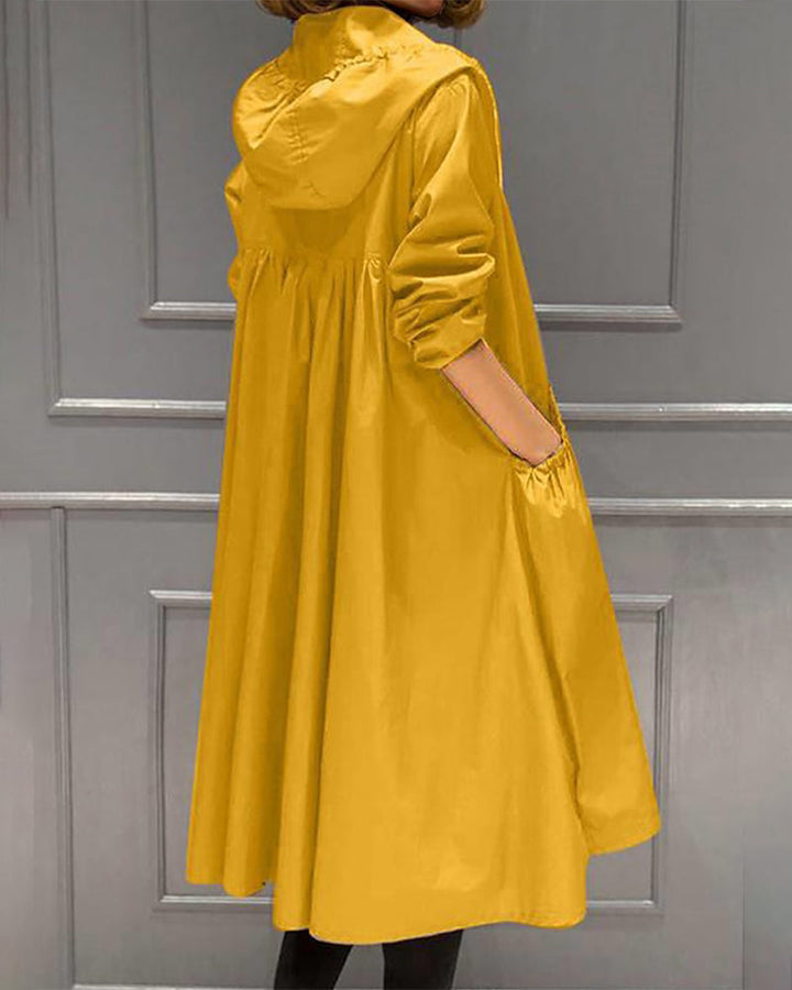 Damen-Kapuzen-Windbreaker-Trenchcoat mit Reißverschluss
