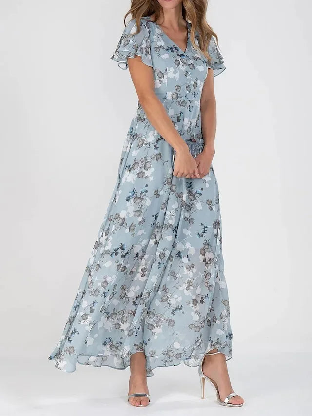 Elegantes Damen-Chiffonkleid mit Blumenmuster