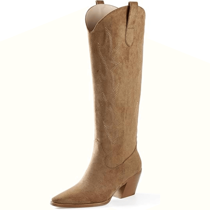 Knielange bestickte Wildleder-Stiefel