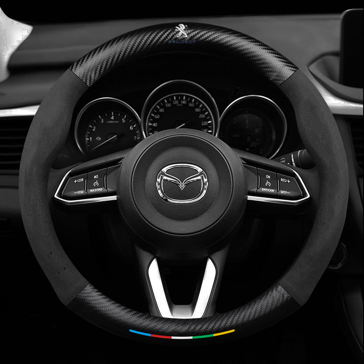"3D geprägter Lederlenkradbezug, rutschfest, luxuriöses Design, universelle Passform, idealer Schutz und Komfort fürs Auto."